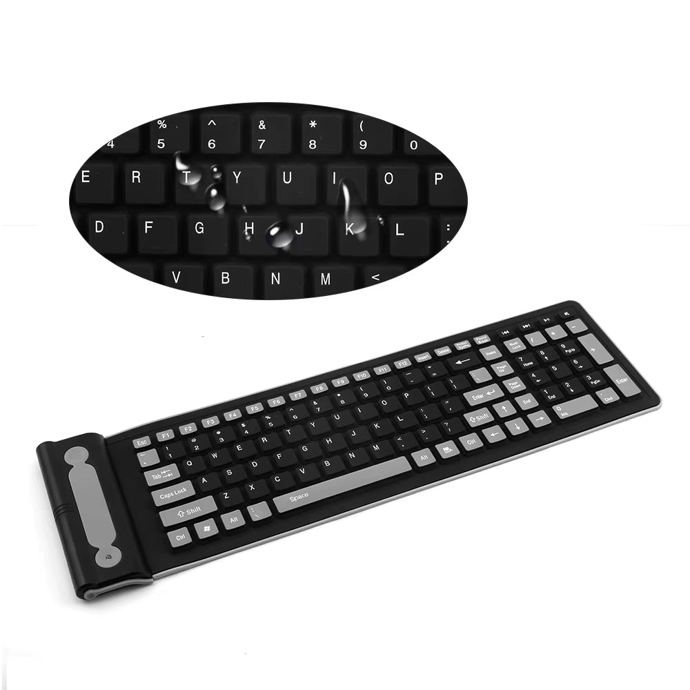 Foldable Silicone Wireless Keyboard 2.4G Usb Flexible Waterproof Slim Keyboard Universal Silent Roll up Keypad for PC Laptop